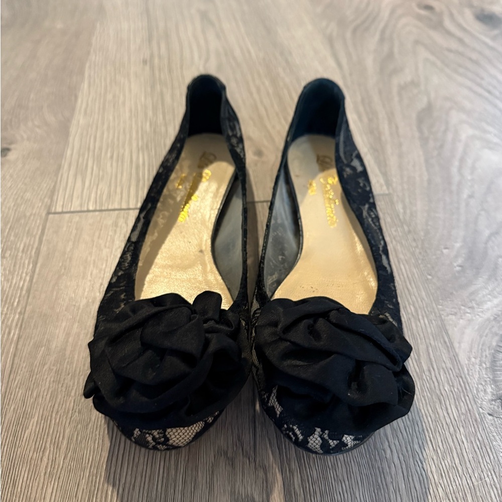 Italian Vintage Black Ballet Flats with Bow Detail
